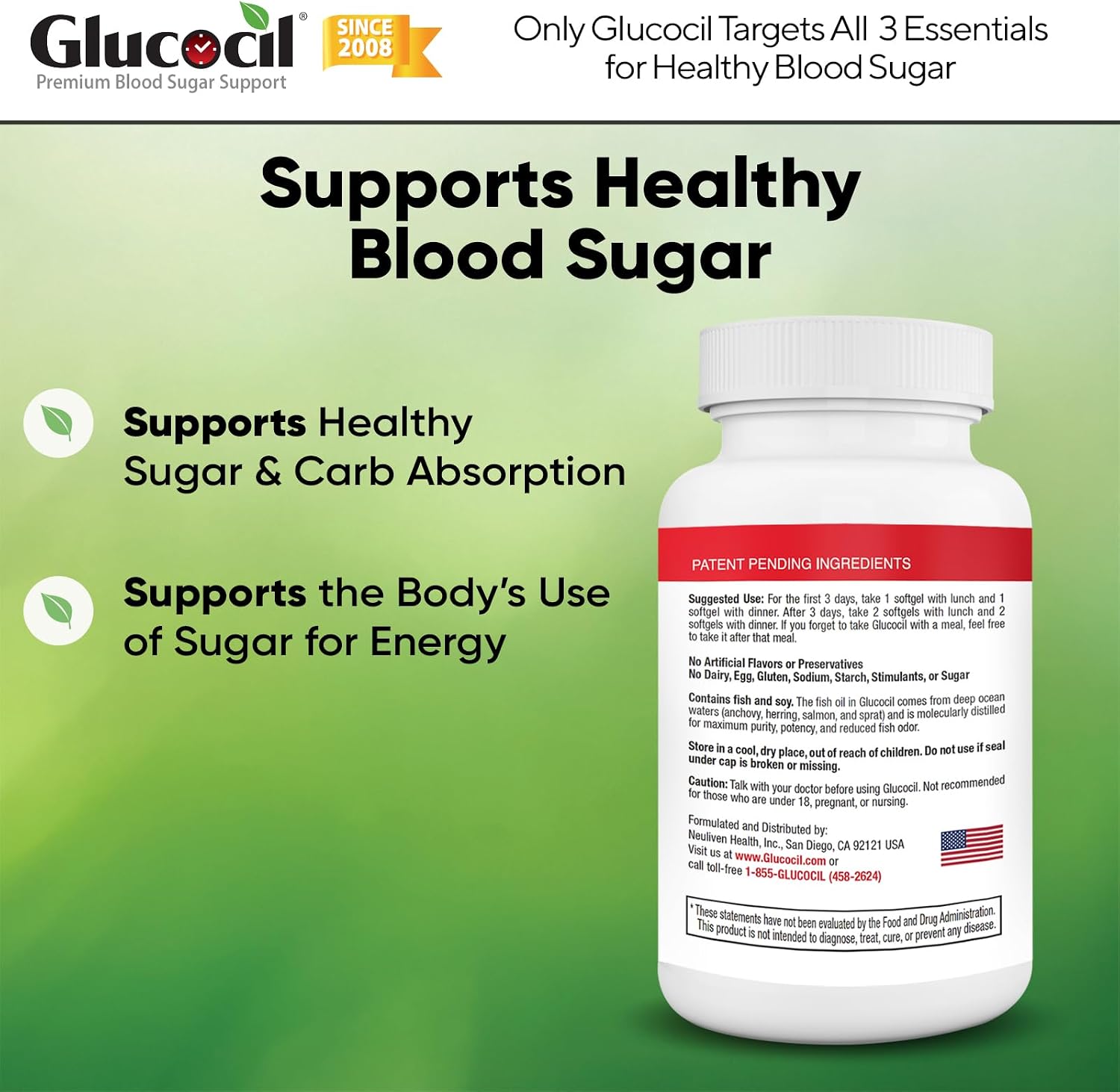 Glucocil – Cápsulas Blandas – Apoyo para el Azúcar en Sangre