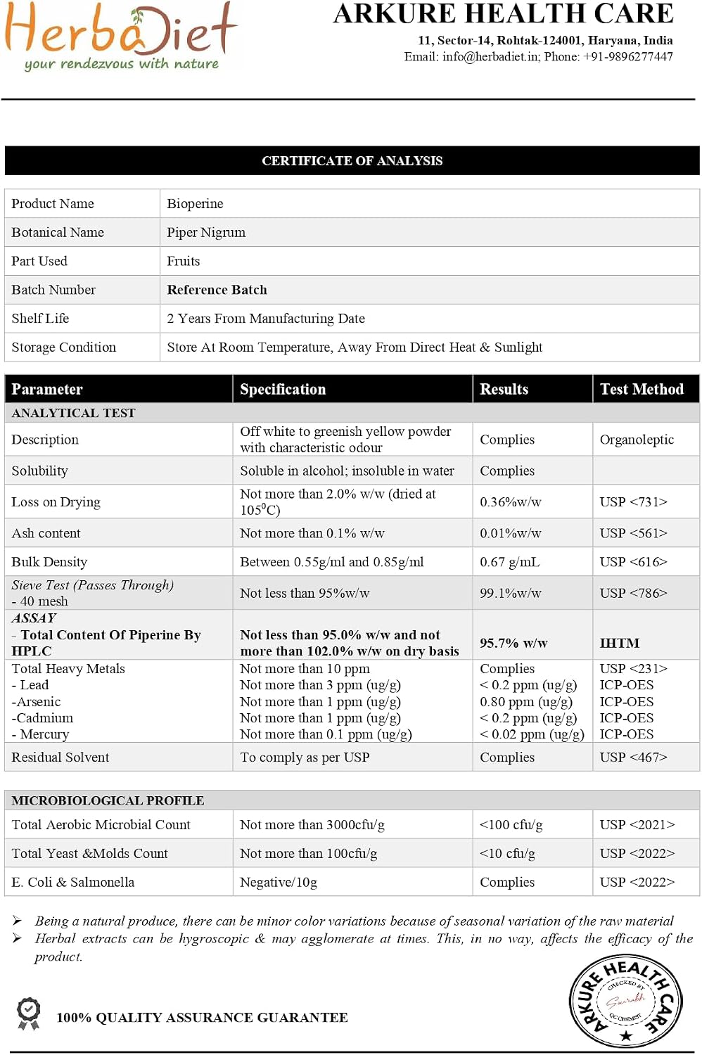 Herbadiet Bioperine Powder | Extracto de Pimienta Negra con Piperina 95% | Potenciador de Biodisponibilidad (14 g / 0.5 oz)