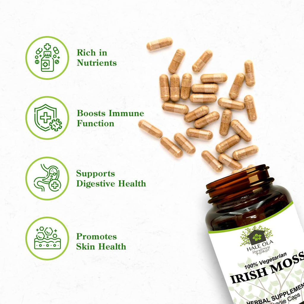 Cápsulas de Musgo Marino (Irish Sea Moss) - 450mg por dosis - Suplemento Vegano - Hale Ola