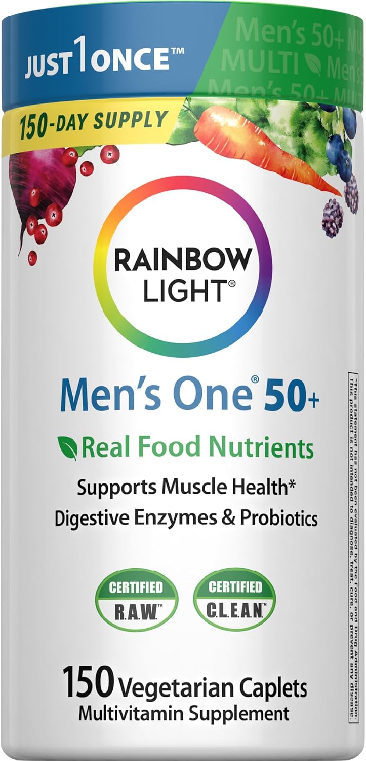 Rainbow Light Multivitamínico One+ para Hombres 50+ | 60 Comprimidos | Apoya la Salud Muscular | con Vitaminas C, D y Zinc | Alimentos Reales, Enzimas Digestivas y Probióticos