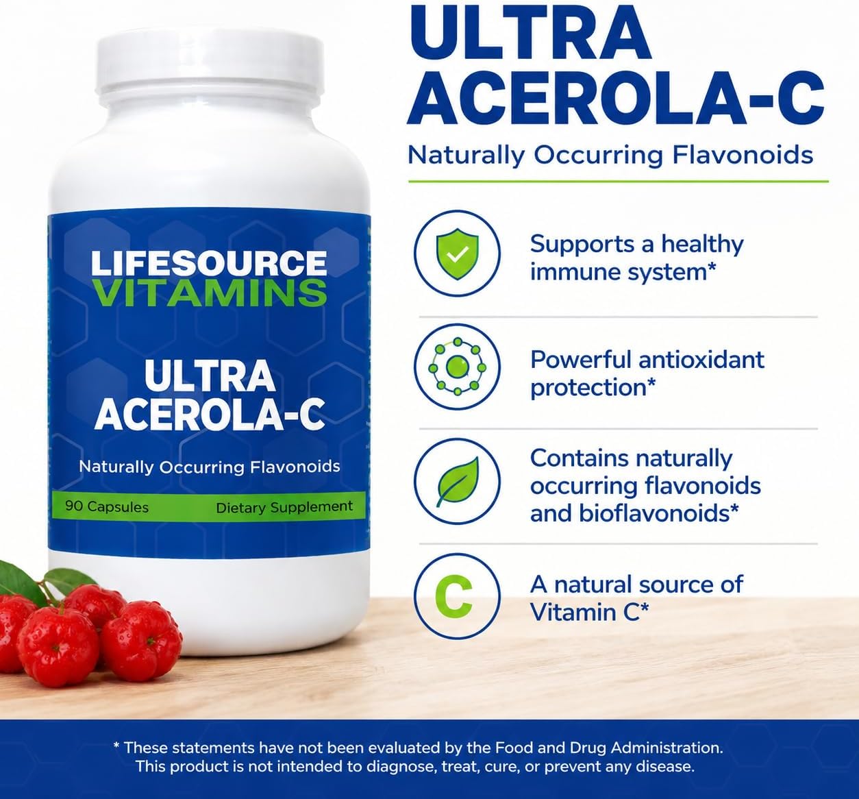 LifeSource Vitamins Ultra Acerola-C – 500 mg de Vitamina C por Cápsula, 90 Cápsulas