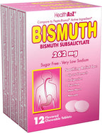 HealthA2Z® Bismuto | Subsalicilato de Bismuto 262 mg | Alivio Multisintomático | 50 Comprimidos Masticables