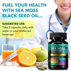 Sea Moss Black Seed Oil con Ashwagandha y Jengibre - 60 Cápsulas