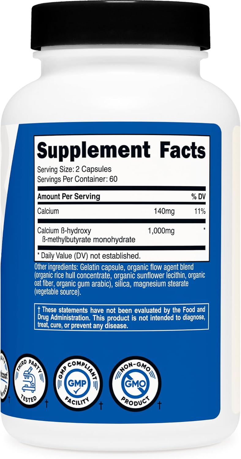 Nutricost HMB (Beta-Hidroxi Beta-Metilbutirato) 1000mg - 120 Cápsulas