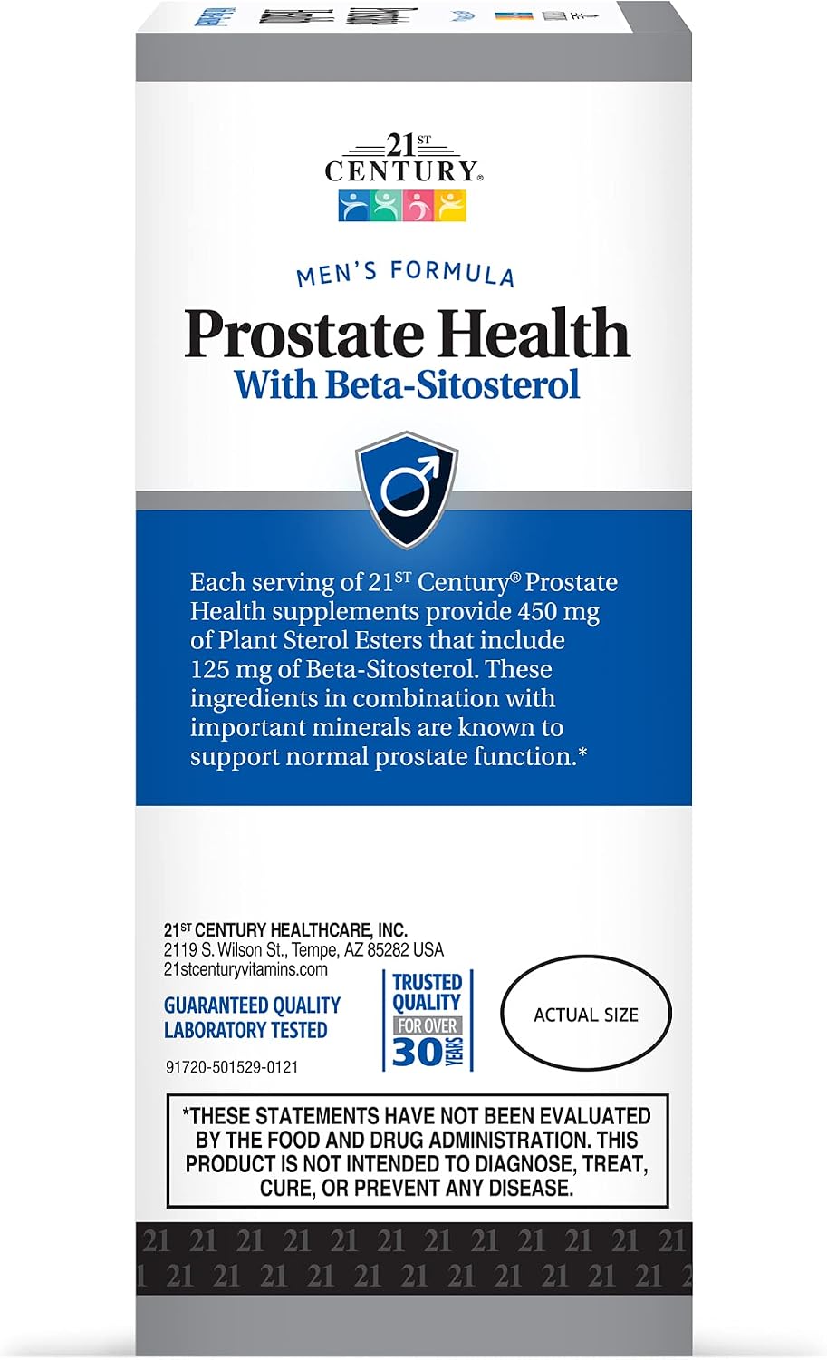21st Century Suplemento para la Salud de la Próstata para Hombres, Saw Palmetto, Beta-Sitosterol 125 mg, Pygeum, Aceite de Semilla de Calabaza, con Vitamina D3, B6 y Zinc, Sin Gluten, 60 Cápsulas Blandas