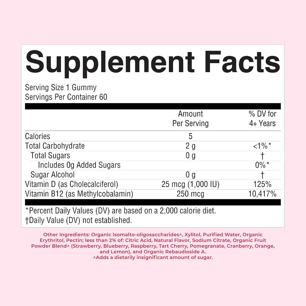 Gominolas de Vitamina D3 + B12 - Sin Azúcar - Vegano - 60 Unidades