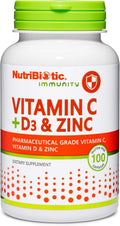 NutriBiotic – Vitamina C + Vitamina D3 y Zinc, 100 Cápsulas | Apoyo Inmunitario Potente