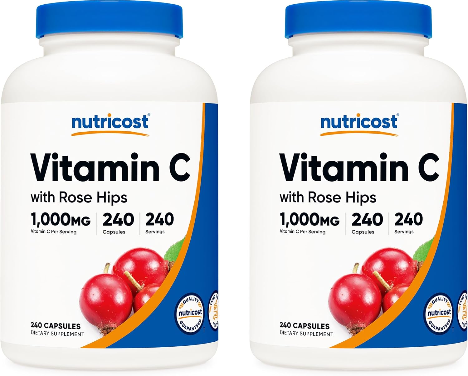 Nutricost Vitamina C con Escaramujo 1025 mg, 480 Cápsulas (2 x 240 Cápsulas)