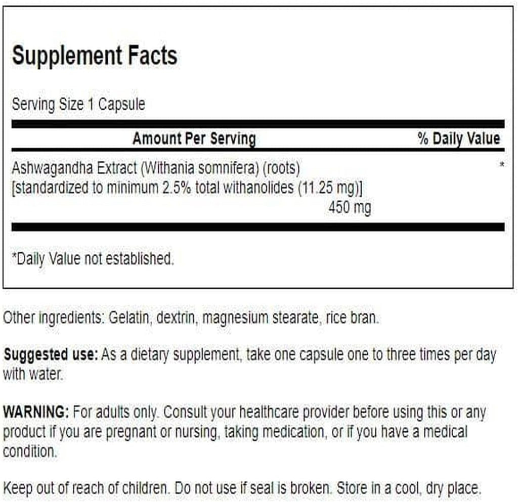 Swanson Extracto de Ashwagandha - 60 Cápsulas de 45 mg