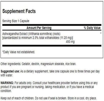 Swanson Extracto de Ashwagandha - 60 – Respaldo a la energía: Se utiliza tradicionalmente para combatir la fatiga – Image 2