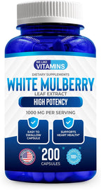 White Mulberry 1000mg 200 Cápsulas Veganas – Extracto de Hoja de Morera Blanca