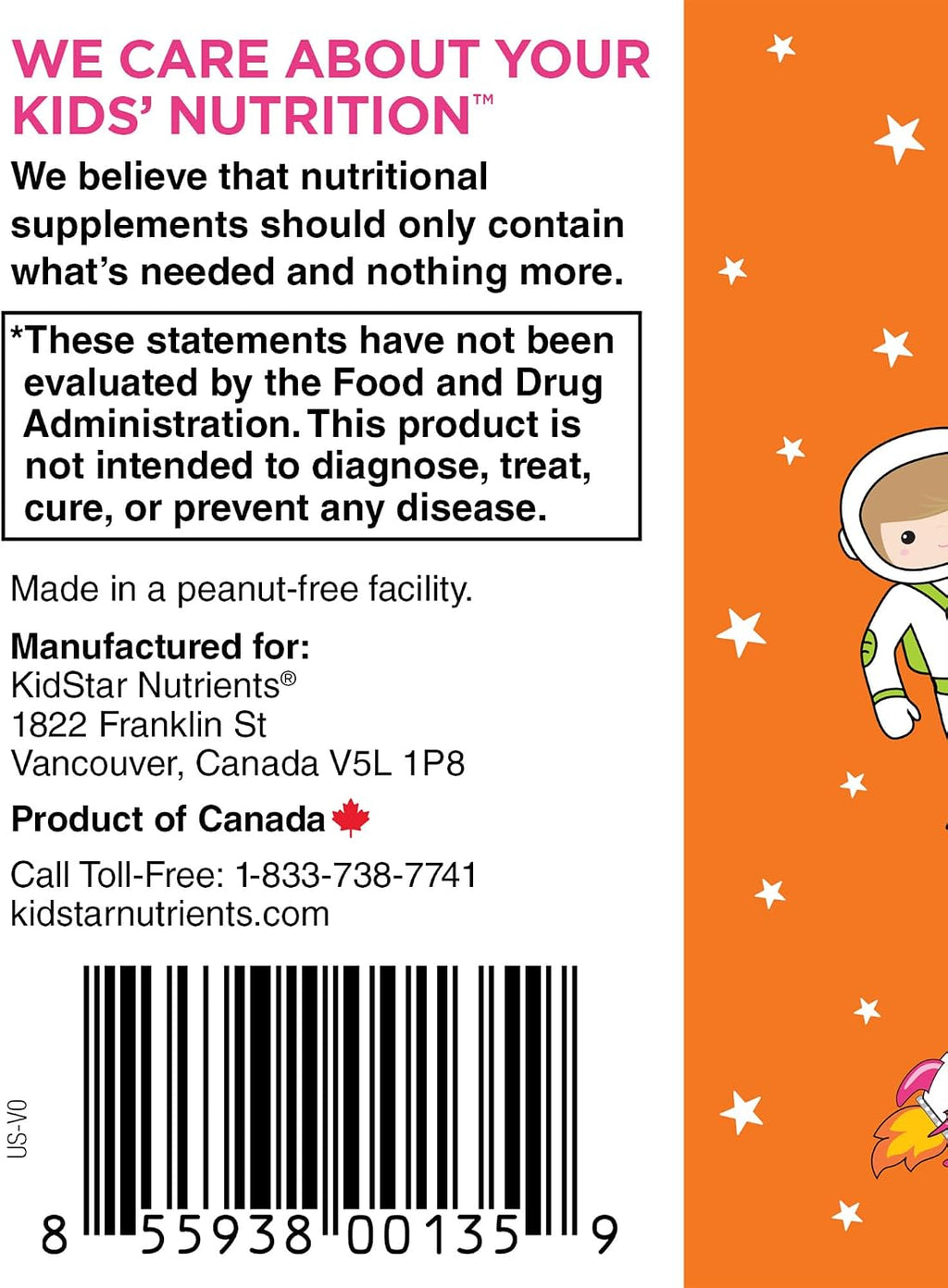 KidStar Nutrients Vitamina C Masticable, Sin Azúcar, Sabor Mandarina, 250 mg de Ascorbato de Magnesio, 60 Comprimidos
