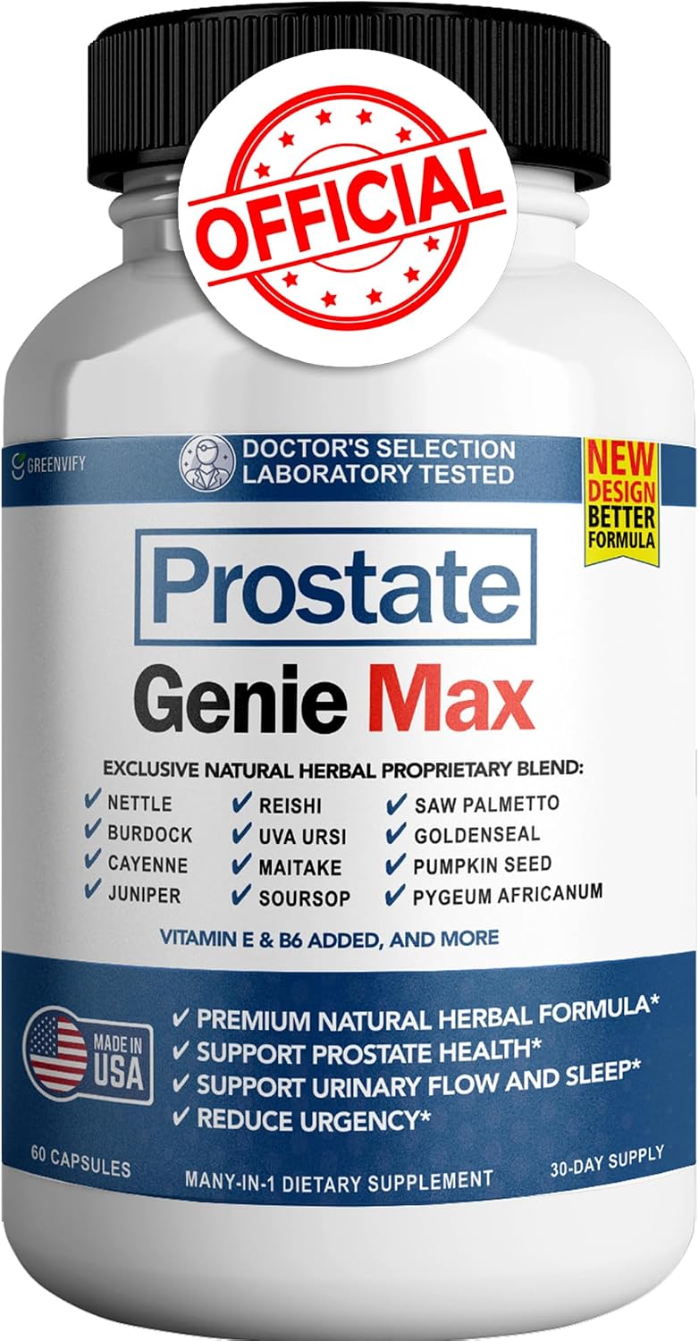 Prostate Genie Max - Apoyo Natural para la Próstata, Salud de la Vejiga y Flujo Urinario, 120 Cápsulas (Pack de 2)