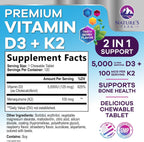 Vitamina D3 K2 5000 UI + 100 mcg MK-7 - 120 Comprimidos Masticables Sabor a Baya