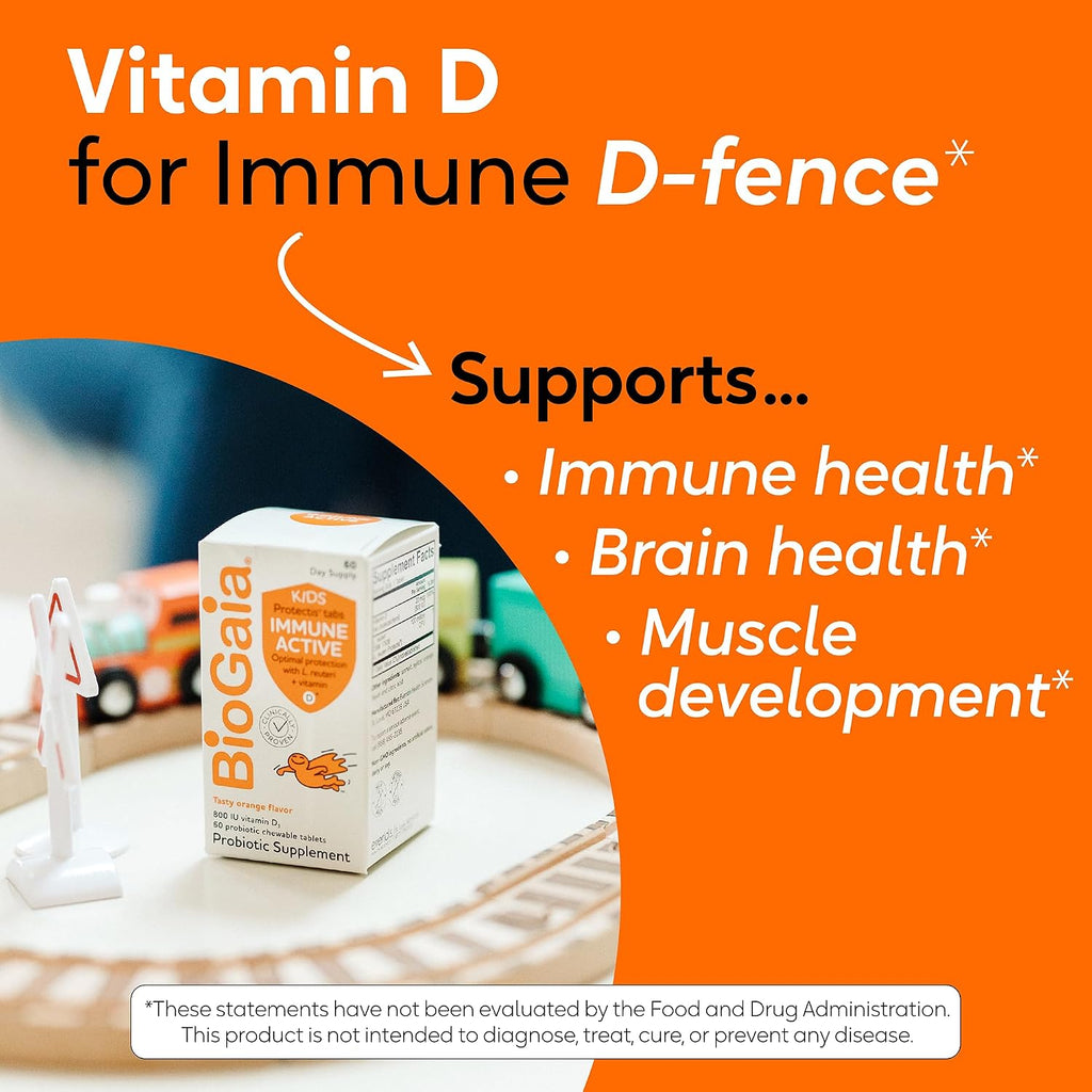 BioGaia Immune Active Kids - Probiótico + Vitamina D - Masticable Naranja - 30 Días