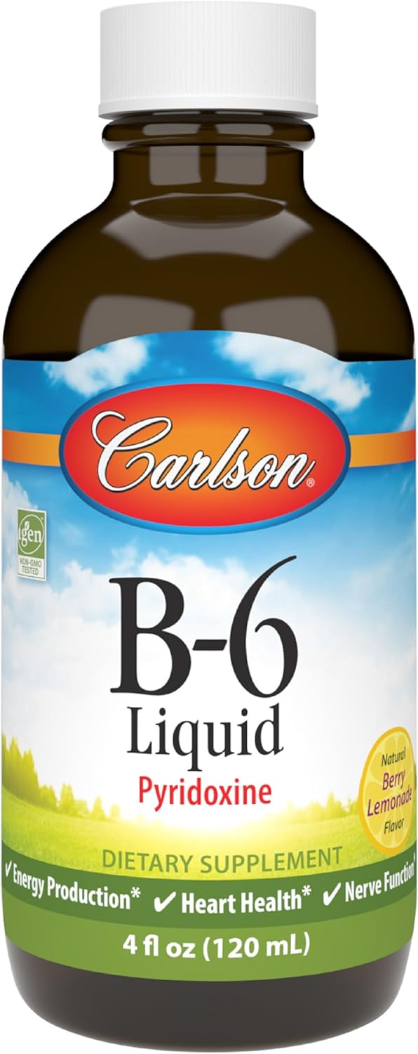 Carlson - B-6 Líquido, Vitamina B-6, Producción de Energía, Salud Cardíaca, Sabor a Limonada de Bayas, 120 mL