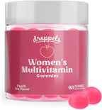 Droppels Gominolas Multivitamínicas para Mujer con Ácido Fólico, Vitaminas A, D, C, E, K, B6, B12, Biotina y Hierro - Vegano, No-GMO - 60 Gomitas Sabor Té de Melocotón