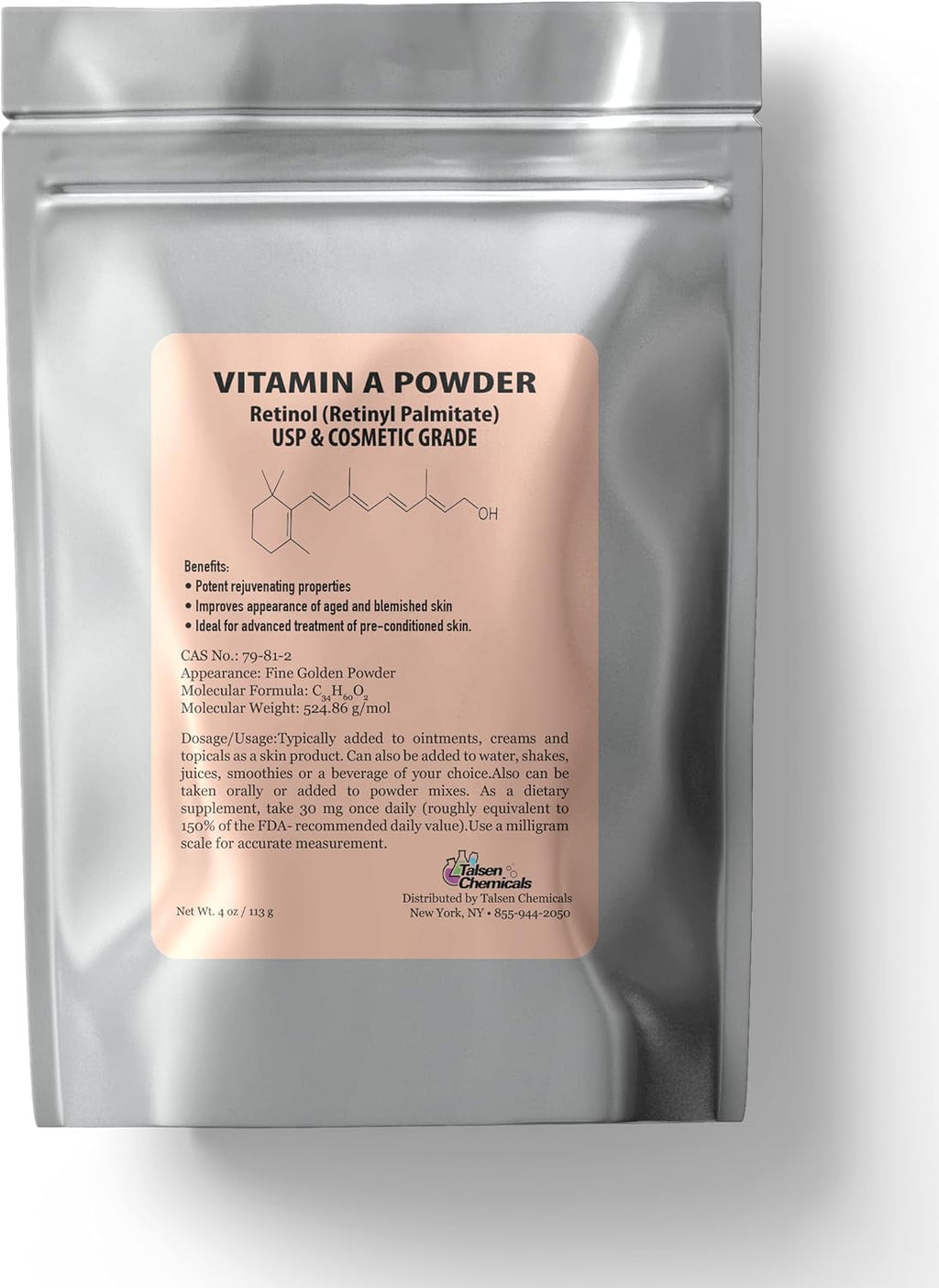Polvo de Vitamina A (Retinil Palmitato) - 113 g - Grado Cosmético