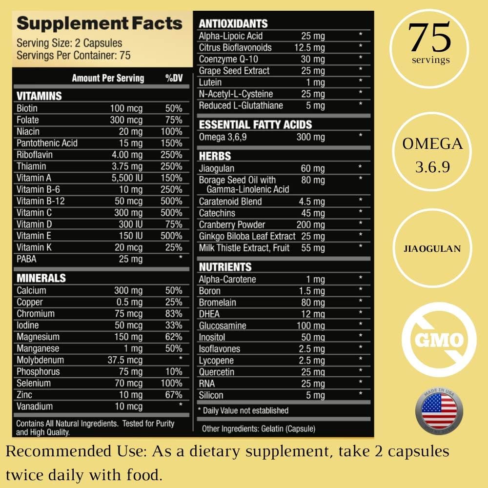 RSN Vita Life Multivitamínico Completo + CoQ-10, EFA, Vegetales y Hierbas, 150 Cápsulas