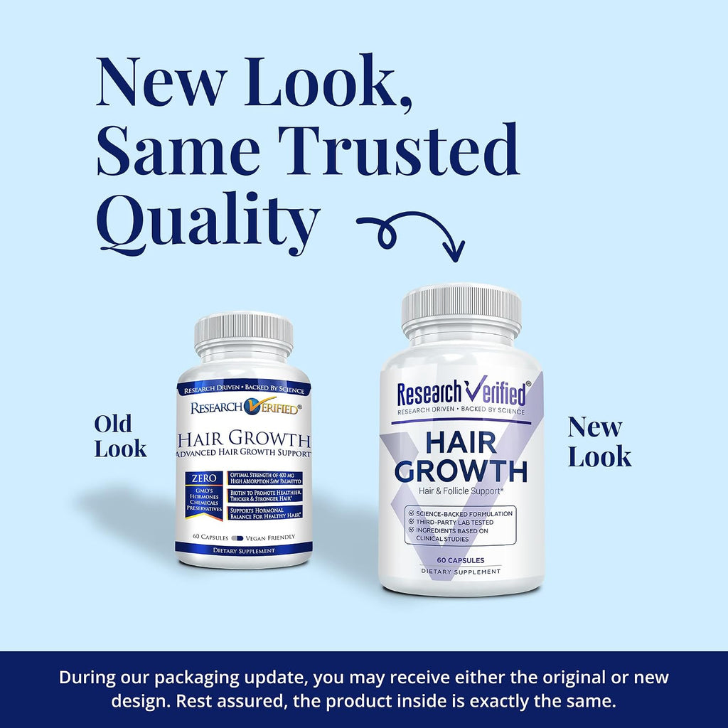 Research Verified Hair Growth Support - Suplemento para el Crecimiento del Cabello con Biotina y Bloqueadores DHT