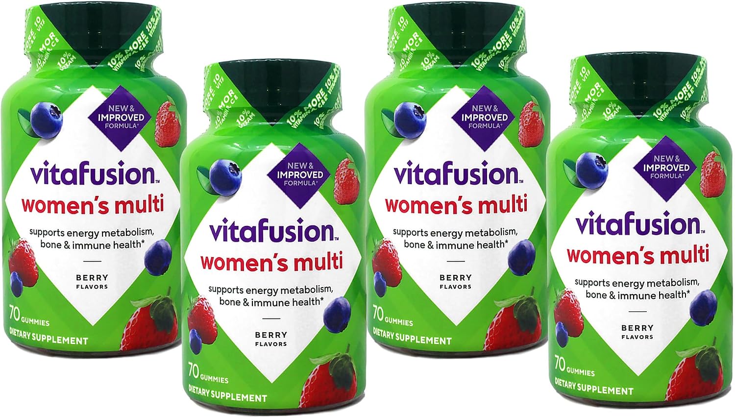 Vitafusion Women's Complete Multivitamin Gominolas, Sabor Baya Natural, 70 unidades (Paquete de 4)