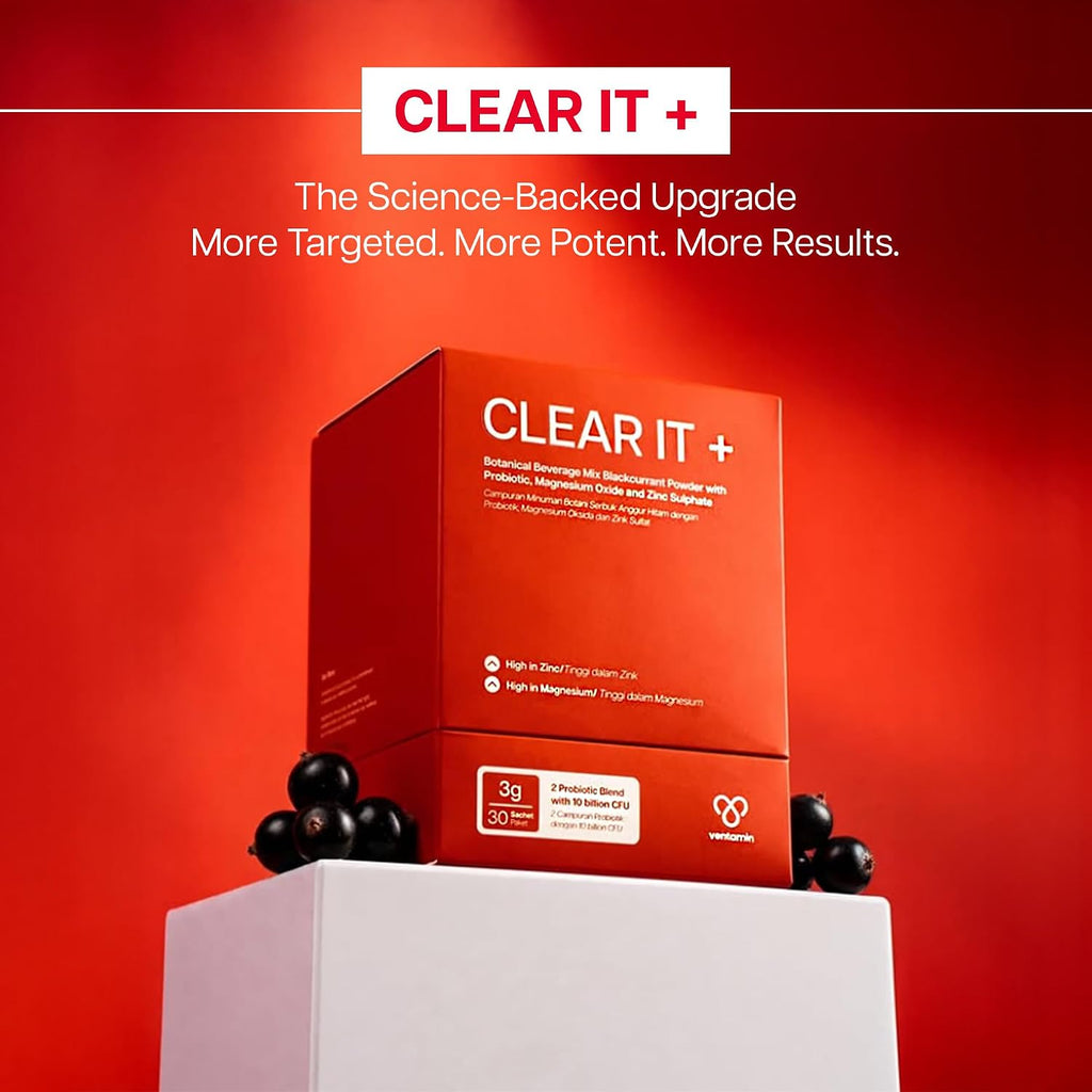 Clear It+ Suplemento para el Acné – Apoyo Hormonal y Quístico con 10 Mil Millones de UFC Probióticos, Zinc, Magnesio y Complejo Vitamínico B – Detox Cutáneo para una Piel Más Clara y Lisa (30 Sobres)