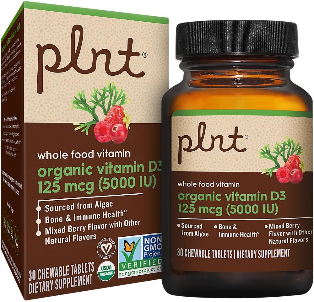Plnt Vitamina D3 Orgánica 125 mcg (5000 UI) Sabor Mixed Berry - 30 Comprimidos Masticables