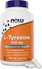 Now Foods L-Tirosina 500 mg, 300 Cápsulas - No OGM - Aminoácido Libre