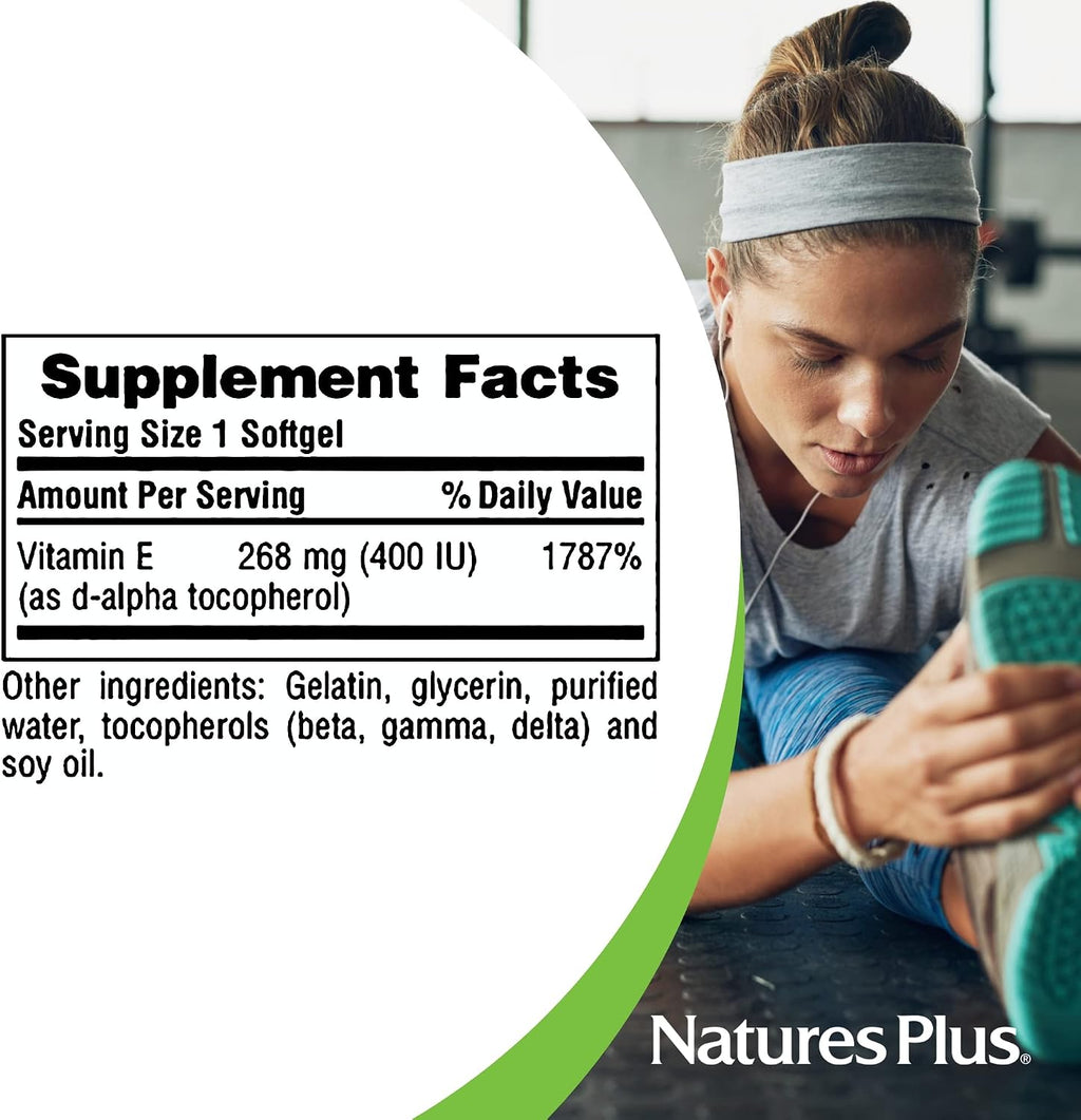 NaturesPlus Vitamina E 400 IU con Tocoferoles Mixtos, 60 Cápsulas Blandas