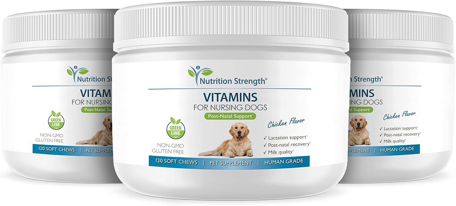 Nutrition Strength Vitaminas para Perras Lactantes con Calcio, Fósforo, Magnesio y Zinc, 120 Chewables Blandos