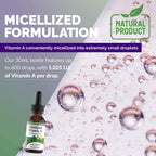 Micellized Vitamin A Drops - Liquid Supplement with Palmitate and Beta-Carotene - 1507 mcg RAE (5025 IU) per drop - 30 ml