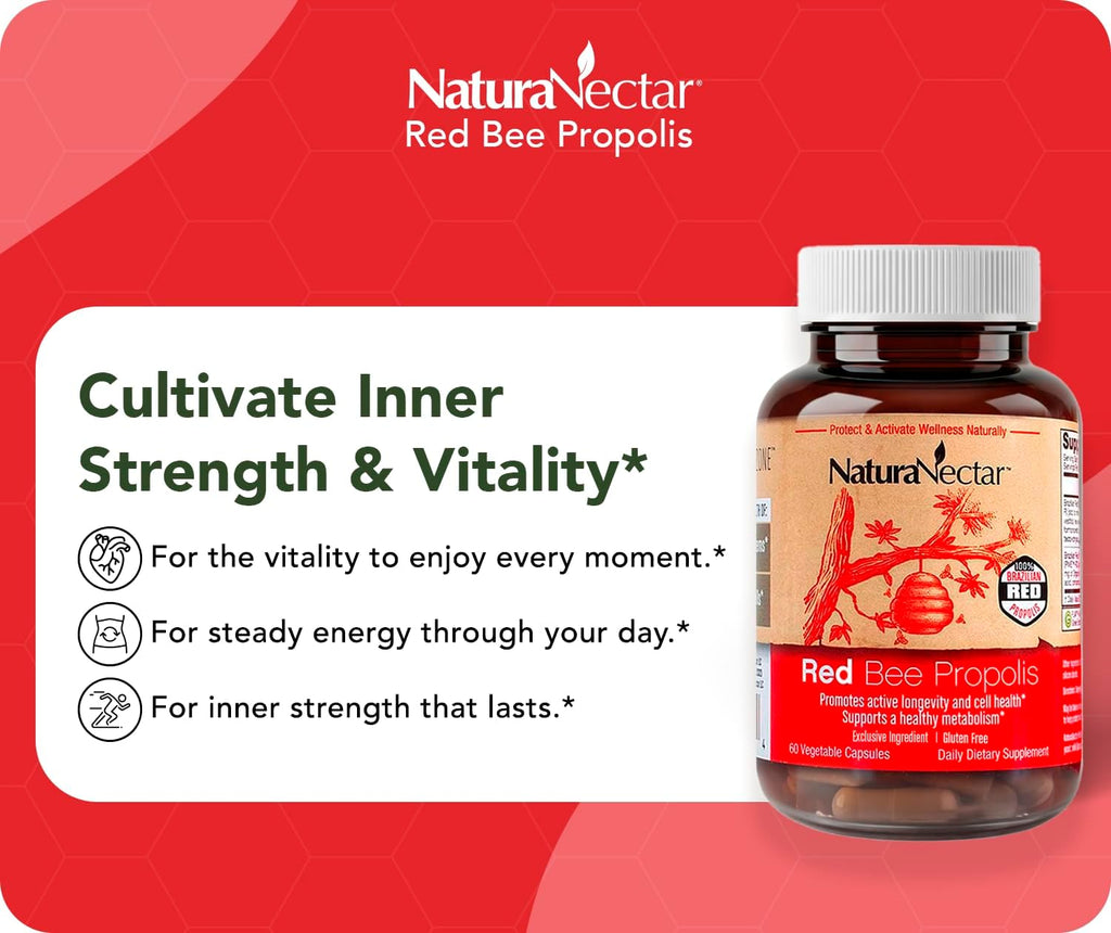 NaturaNectar Propóleo de Abeja Rojo, 60 Cápsulas Vegetales