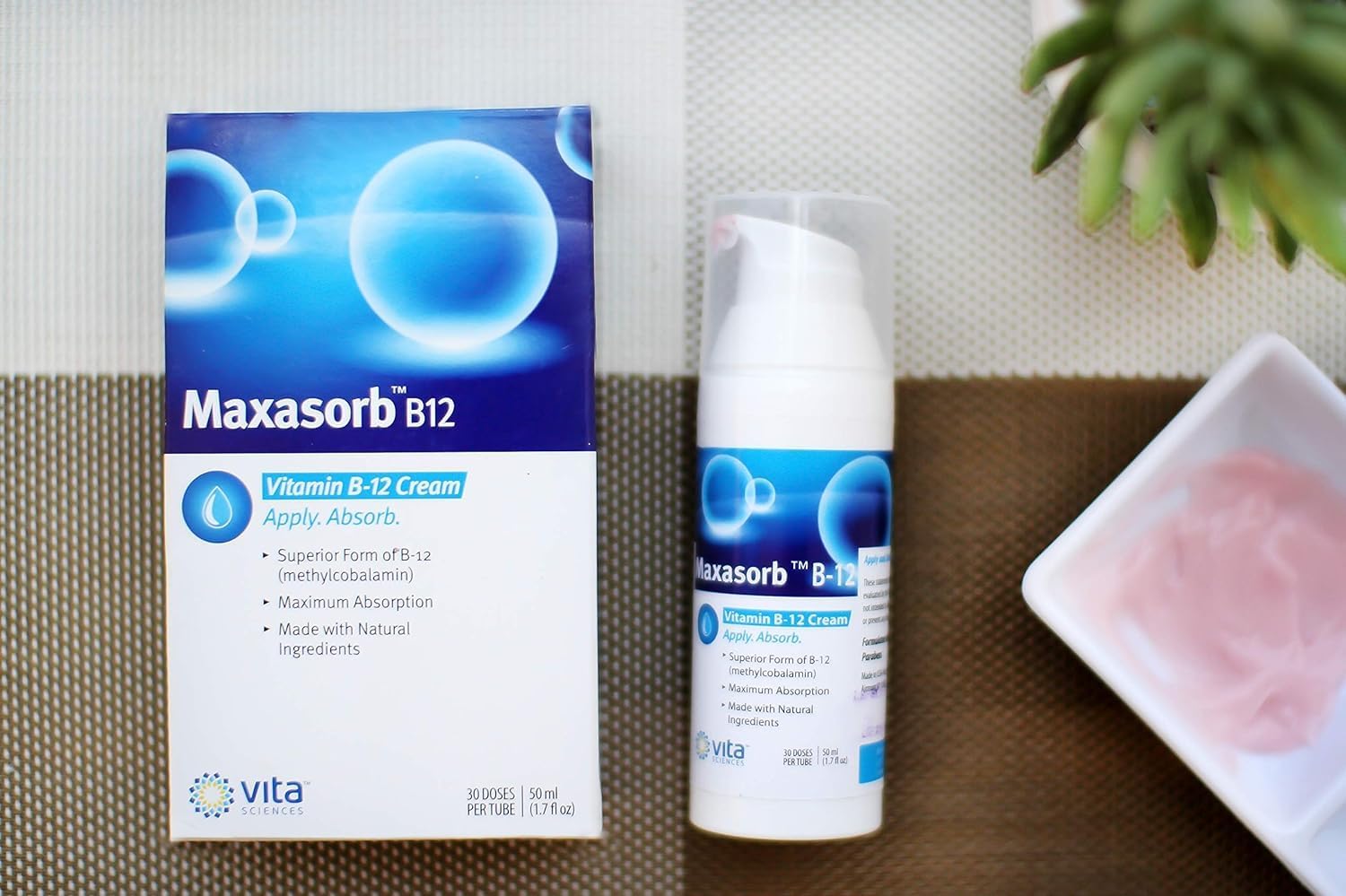 Vita Sciences Maxasorb B12 Crema de Vitamina B12 1000 mcg - Metilcobalamina Tópica para Energía y Piel Radiante - Pack de 6