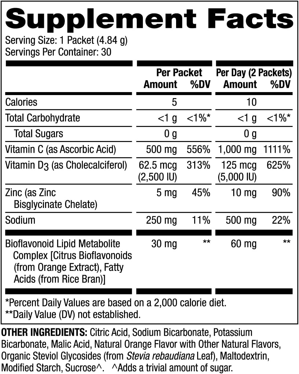 Dr. Mercola Vitamin C-PAK – Apoyo inmunitario diario – Vitamina C, D3 y zinc – Polvo antioxidante de acción rápida – Mezcla para bebida efervescente – 30 sobres