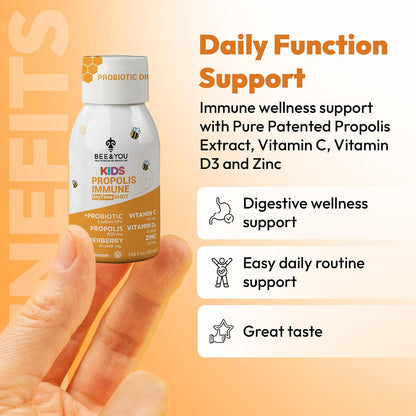 Bee and You Kids Propolis Immune Day Time Shot - Probiótico, Vitamina C, D3, Zinc, Apoyo Inmunitario y Digestivo, 1.69 fl – Image 5