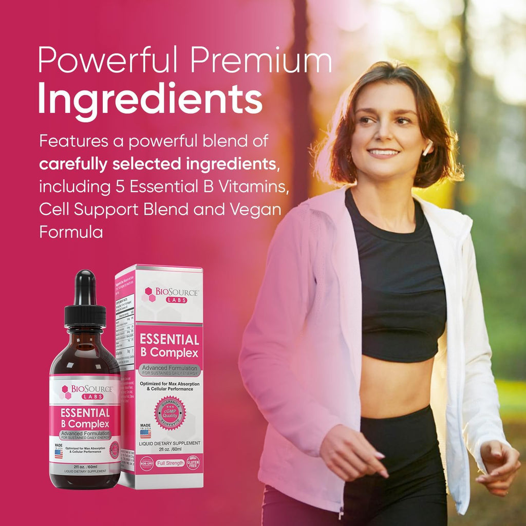 BioSource Labs Essential B Complex - Complejo B Líquido Sublingual Vegano con Metil B12 (60 ml)