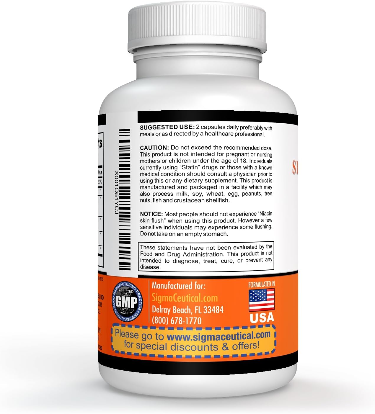 Complejo de Niacina, Beta-Sitosterol, Policosanol, Esteroles Vegetales, Ajo y Cayena - 60 Cápsulas
