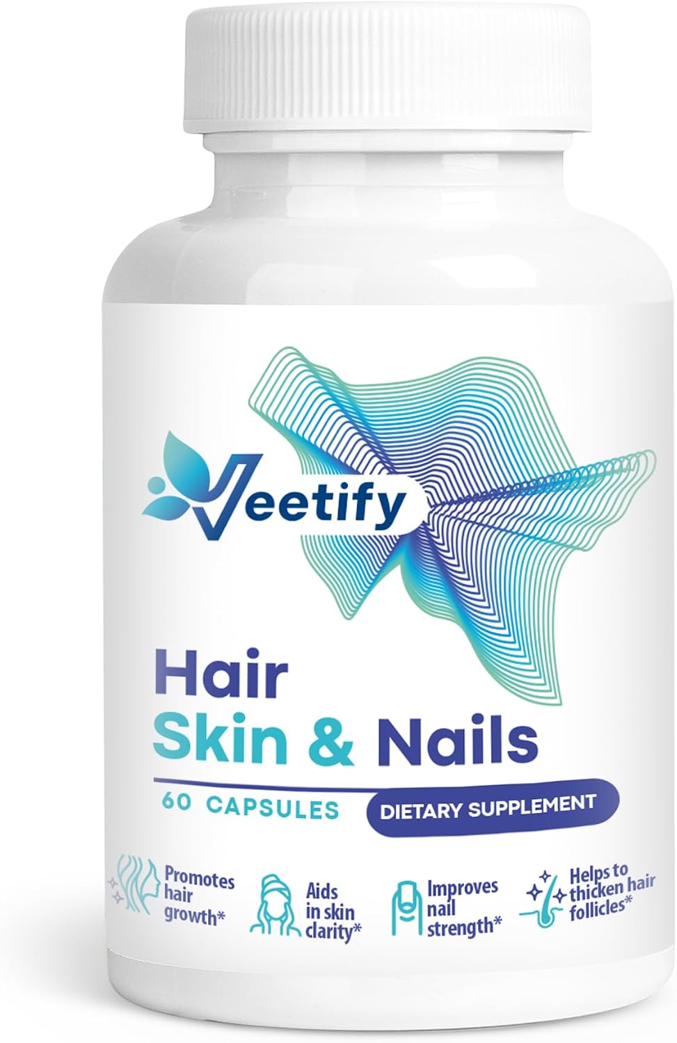 Veetify Vitaminas para Cabello, Piel y Uñas con Biotina y Complejo Herbal - 60 Cápsulas Veganas