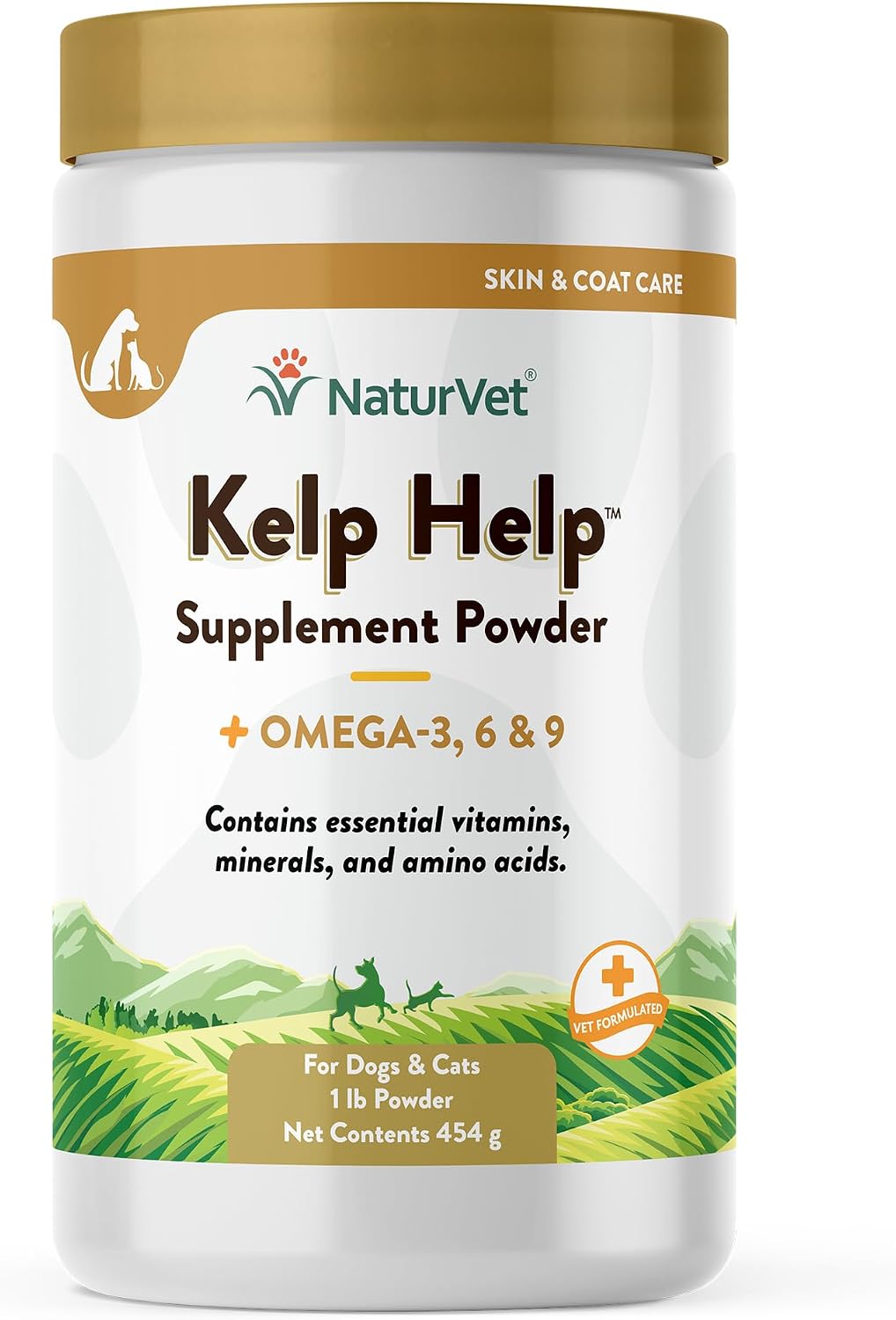 NaturVet Kelp Help Plus Omegas - Suplemento para la piel y el pelaje para perros y gatos, en polvo, 454 g