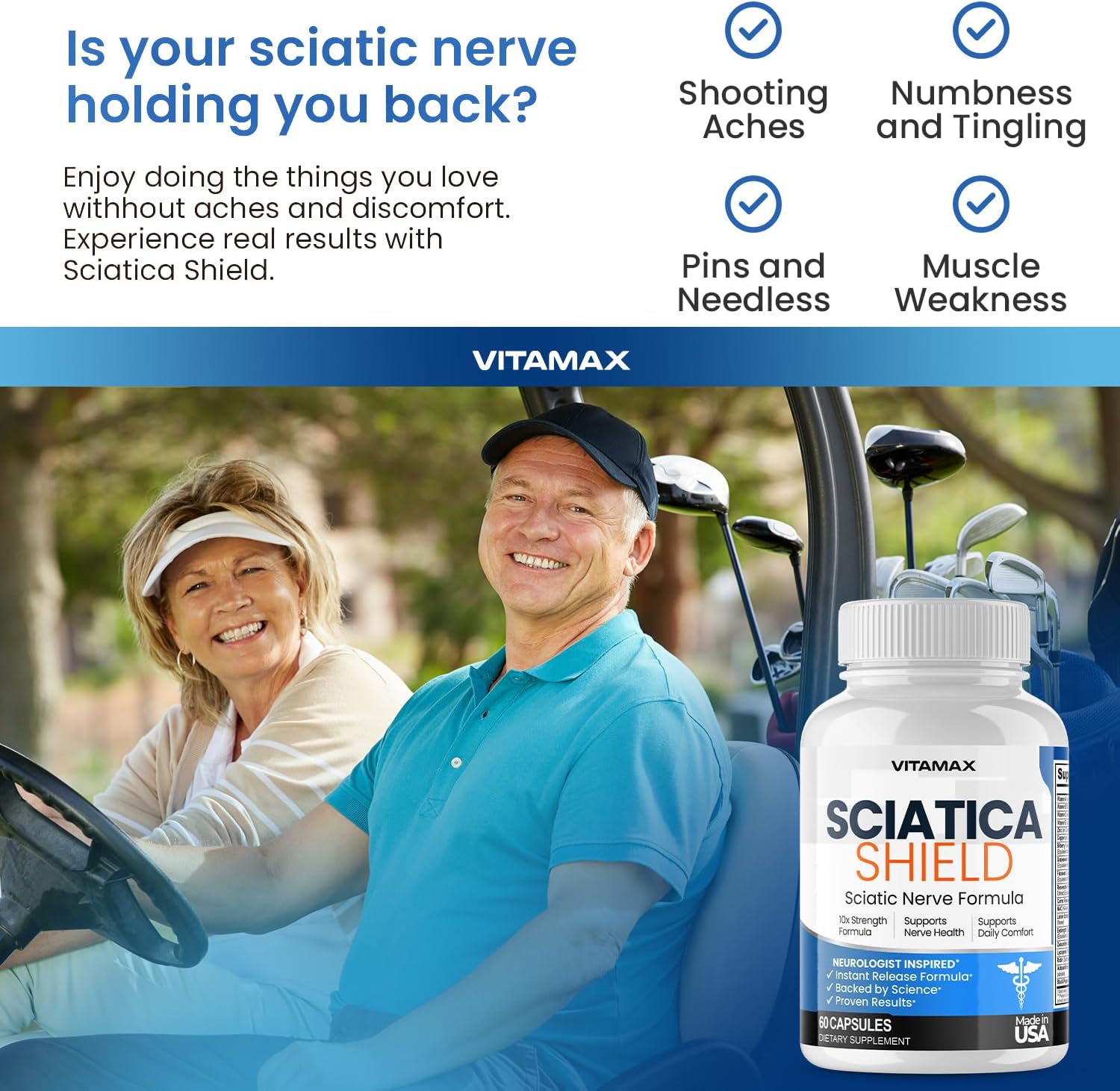 Sciatic Nerve Health Support Supplement – Fórmula Avanzada 10x con Ácido Alfa Lipoico, Ácido Fólico, Cúrcuma, Glucosamina, MSM y Complejo Vitamínico B – 60 Cápsulas