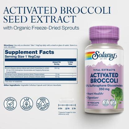 SOLARAY Extracto de Semilla de Brócoli Activado 350 mg, 10% Sulforafano Glucosinolatos, 30 Cápsulas – Image 3