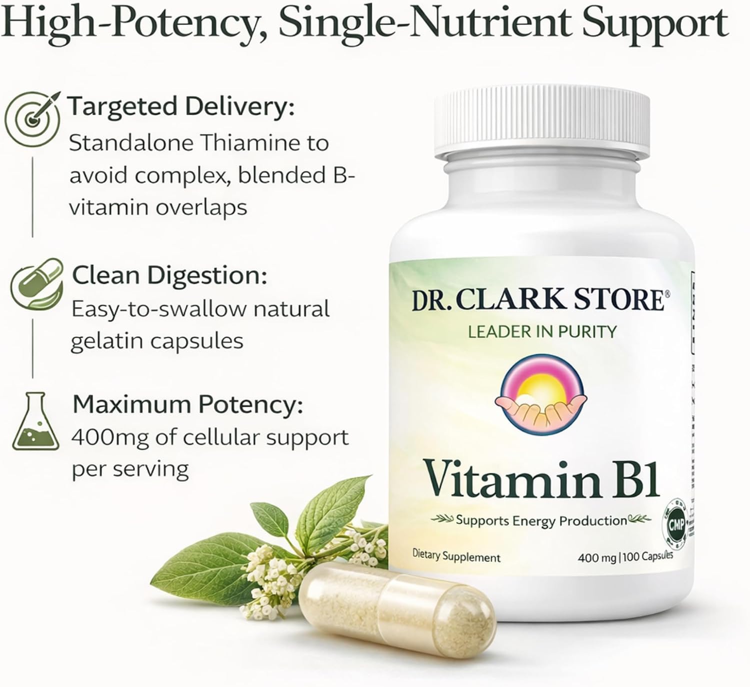 Dr. Clark Vitamin B1 Tiamina 400mg, 100 Cápsulas de Gelatina