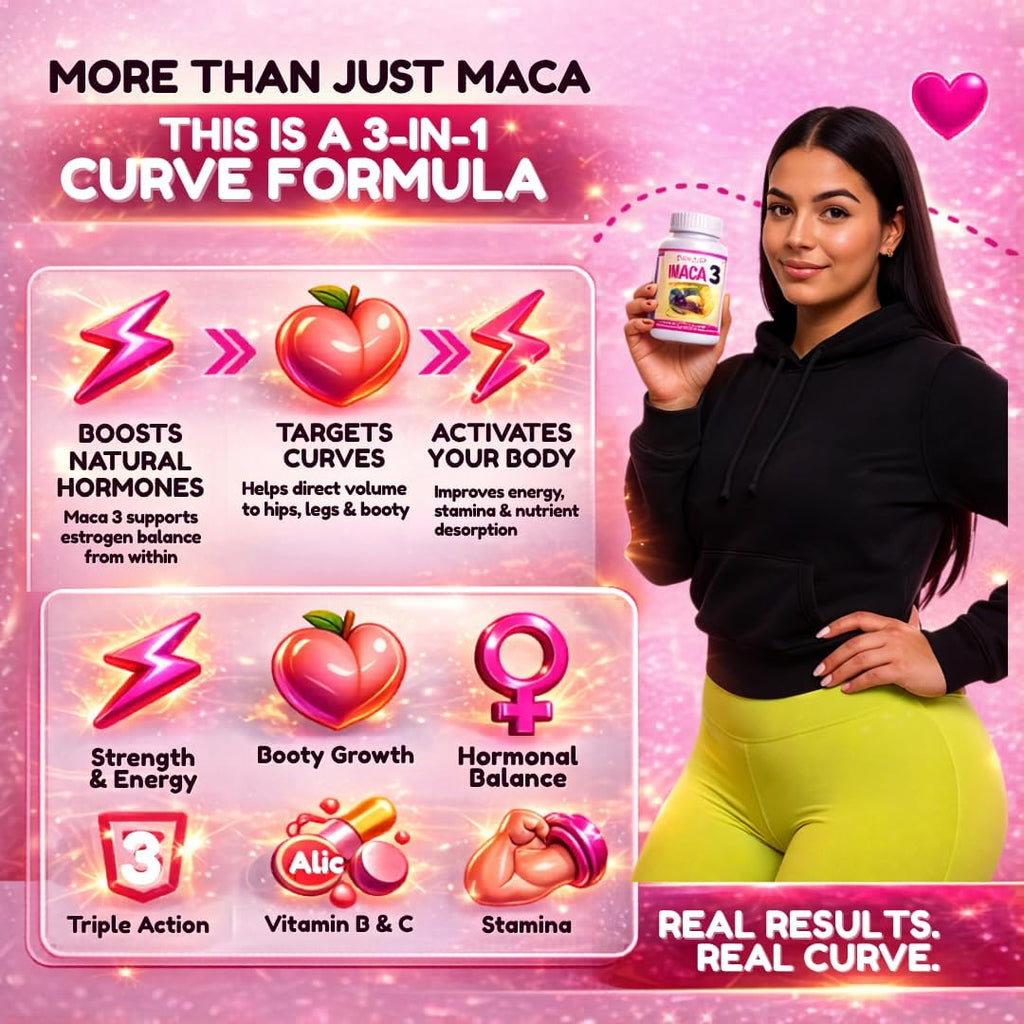 Maca 3 Cápsulas – Mezcla de Raíz de Maca Negra, Roja y Amarilla – Equilibrio Femenino y Apoyo Corporal Natural – Fórmula Herbal