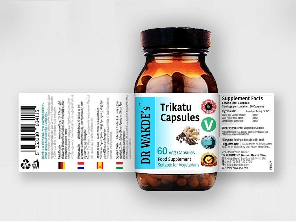 DR WAKDE'S Trikatu Capsules (60 Vegetarian Capsules, Ayurvedic Supplement, Natural, Vegan)