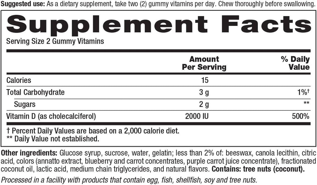 Vitafusion Vitamina D3 2000 IU Gomitas para Adultos, 275 unidades
