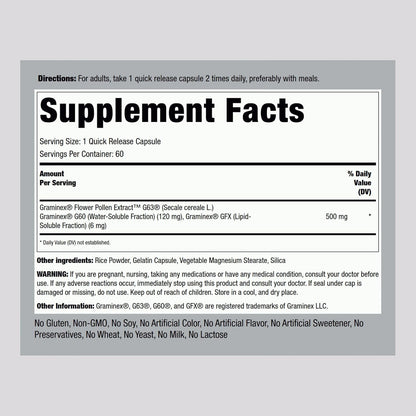 Piping Rock Graminex Flower Pollen Extract | 500mg | 60 Cápsulas | Suplemento para Hombres y Mujeres | No Transgénico, Sin – Image 2