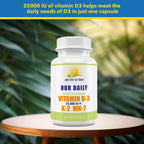 Our Daily Vites Vitamina D3 25.000 UI + K2 - Combinación de Alta Potencia