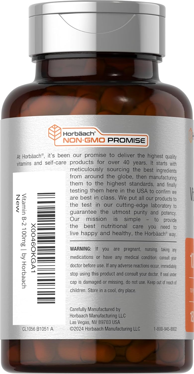 Horbäach Vitamina B2 100mg | 180 Cápsulas | Suplemento de Riboflavina