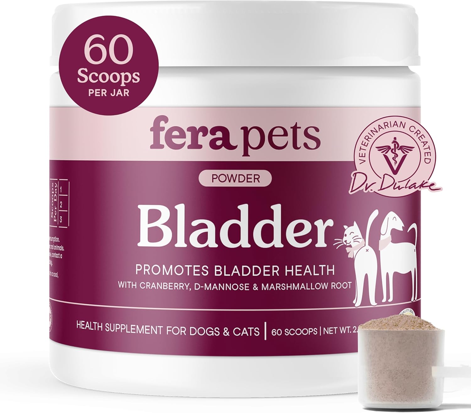 Fera Pets Bladder Support - Suplemento de Cranberry para Perros y Gatos - 60 Dosis en Polvo