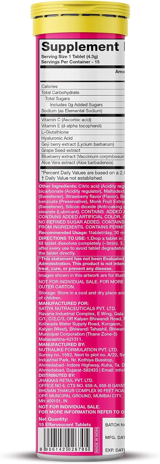 PLIX Glowy Skin 500mg Glutatión con Ácido Hialurónico, Vitamina C, E y Bayas | 90 Comprimidos Efervescentes, Sabor Fresa